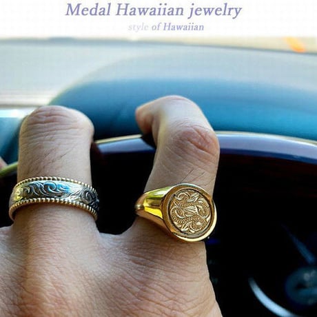 【ハワイアンジュエリー / HawaiianJewelry】 リング/指輪 レディース メンズ シルバー K14イエローゴールドコーティング インスタ (grs8613)