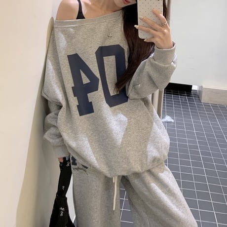 セットアップ 上下セット スウェット ナンバーロゴ トレーナー パンツ オーバーサイズ 長袖 レトロ 韓国ファッション レディース 大人可愛い ガーリー カジュアル DTC-819529018954
