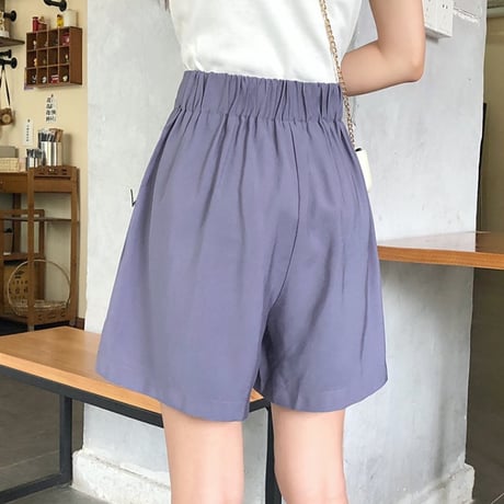 ワイドパンツ ショートパンツ 薄手 韓国ファッション レディース ショート丈 ハイウエスト ガーリー DTC-618569677358