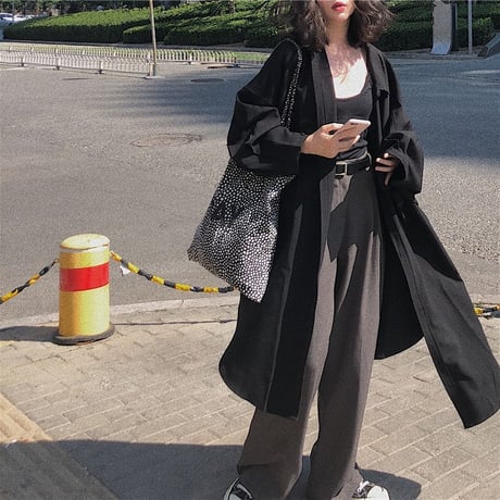 ロングシャツ シャツコート アウター シャツ コート ロング丈 ルーズ 長袖 レトロ 韓国ファッション レディース 大人可愛い ガーリー DTC-679716391423
