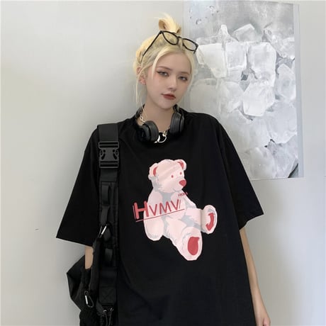 ユニセックス tシャツ クマちゃん ベアー ルーズ 韓国ファッション メンズ レディース オーバーサイズ トップス 大きめ カジュアル ストリートファッション DTC-642775642182