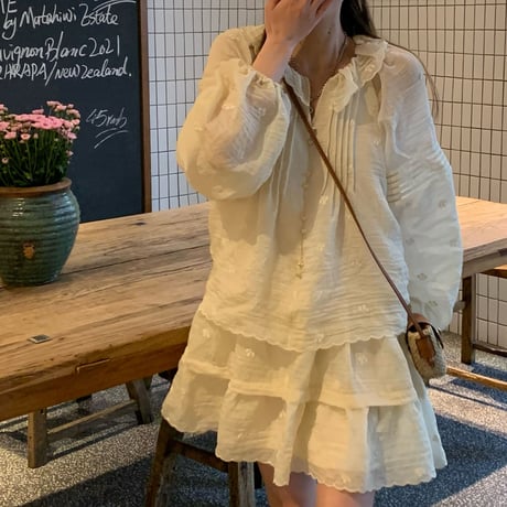 フェイクレイヤード ワンピース レース フリル ミニワンピース ゆったりウエスト Aライン 長袖 レトロ 韓国ファッション レディース 大人可愛い ガーリー DTC-769341141605