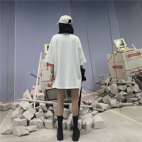 ユニセックス Tシャツ 半袖 ドロップショルダー ワンポイントプリント オーバーサイズ 韓国ファッション メンズ レディース トップス ストリートファッション DTC-620416043566