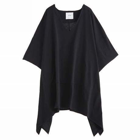 レディース 深Vネックヘムチュニック サイドスリット アシンメトリー トップス チュニック Tシャツ 大きいサイズ 体型カバー (DCT-589010553510)