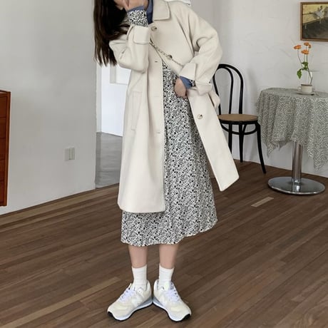 ステンカラーコート ウールコート ロングコート フェイクウール シングルブレスト アウター 長袖 韓国ファッション レディース ルーズ レトロ 大人可愛い ガーリー DTC-656977531859