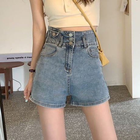 ハイウエスト デニムショートパンツ タイト デニム デニム短パン ショーパン ショートパンツ レトロ 韓国ファッション レディース 大人可愛い ガーリー カジュアル DTC-646974335441
