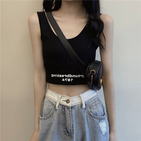 2点セット Tシャツ タンクトップ クロップド丈 レイヤード トップス 半袖 レトロ 韓国ファッション レディース 大人可愛い ガーリー Y2Kファッション DTC-a643576976192