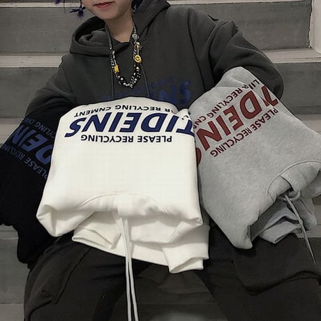 ユニセックス パーカー プルオーバー プラスベルベット ホワイト グレー 長袖 オーバーサイズ ゆったり カジュアル ストリートファッション DTC-606297076811