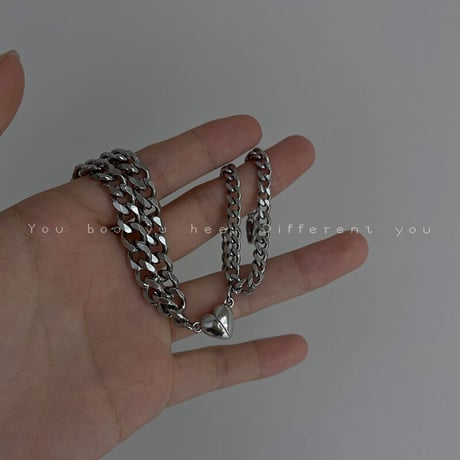 磁石で一つのハートになる ペア ブレスレット 磁石 ハート チェーン マグネット 金属アレルギー対応 シンプル チタン アクセサリー DTC-649347058292