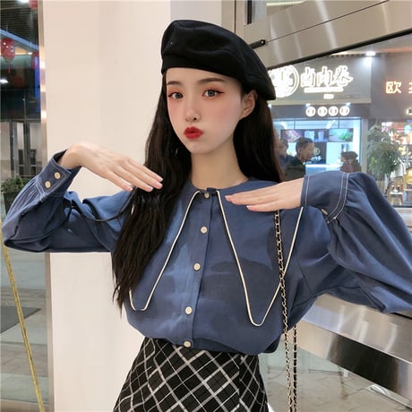 ブラウス シャツ 大きい襟 長袖 韓国ファッション レディース トップス ゆったり レトロ 大人可愛い ガーリー DTC-625130861610
