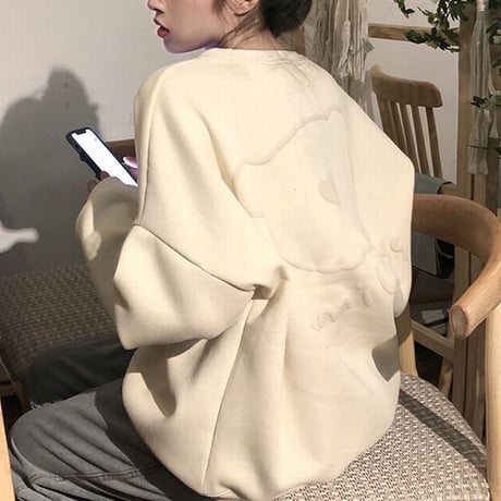 トレーナー プラスベルベット クマちゃん ベアー シンプル ルーズ オーバーサイズ ゆったり 大きめ 韓国ファッション レディース ガーリー カジュアル DTC-658810069735