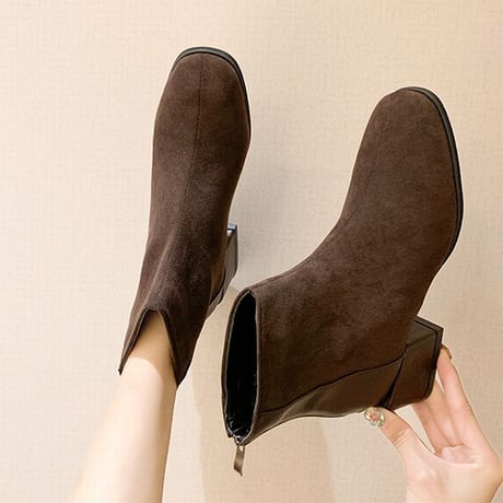ショートブーツ チャンキーヒール 22.5～25.0cm バックジップ 歩きやすい 履きやすい レディース ブーツ おしゃれ 大人可愛い ガーリー DTC-628435471834