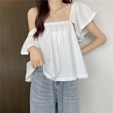 2way ブラウス オフショルダー 半袖 薄手 無地 韓国ファッション レディース トップス 大人可愛い ガーリー フェミニン DTC-647859747926