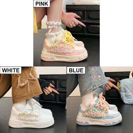 厚底スニーカー 22.5～25.0cm かわいい レースアップ ダッドスニーカー プラットフォーム 厚底 スニーカー シューズ 韓国ファッション レディース DTCA-802807652354