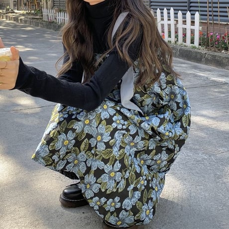 花柄 ジャンパースカート ジャンスカ ハイウエスト ノースリーブ レトロ 韓国ファッション レディース 大人可愛い ガーリー フェミニン カジュアル DTC-666447707837