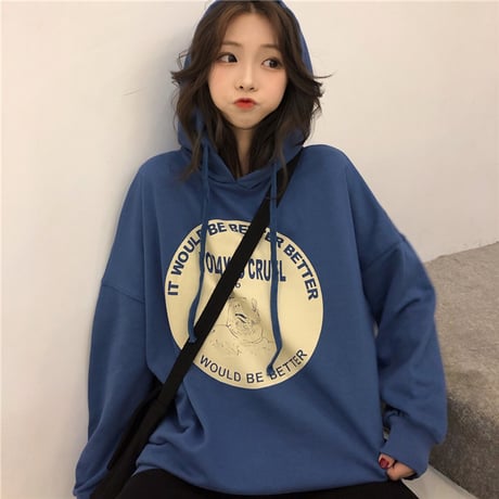 【選べる2カラー】 パーカー プルオーバー 韓国ファッション レディース ストリート系 ロゴ プリント 薄手 秋冬 秋 冬 (DTC-602174225125)