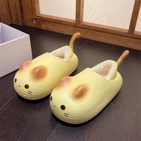 ネコ 尻尾付き スリッパ 23.0～25.0cm インナーボア 猫 ルームシューズ 防寒 EVA もこもこ 軽量 暖かい かわいい 韓国ファッション レディース DTC-740844337006