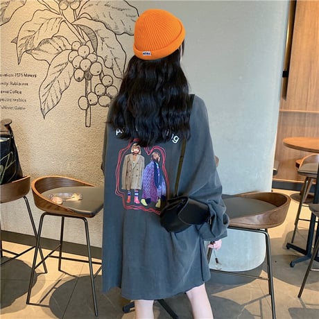 長袖 ロング Tシャツ オーバーサイズ 韓国ファッション レディース ロングTシャツ ロンt ルーズ トップス ゆったり カットソー 大人可愛い ガーリー DTC-625359276693