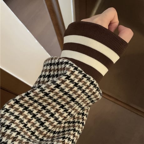 セットアップ チェック柄 スタジャン プリーツスカート 長袖 ゆったり レトロ 2点セット 韓国ファッション レディース カジュアル 大人可愛い ガーリー DTC-665991124479