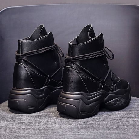 厚底 ハイカット スニーカー ショートブーツ 22.5～24.5cm インヒール シューレース 歩きやすい 疲れない カジュアル ガーリー DTC-627530386558