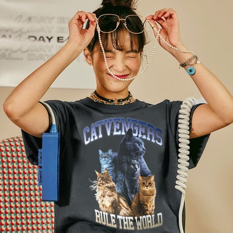ユニセックス Tシャツ 半袖 CAT 猫 クルーネック オーバーサイズ ゆったり 大きめ 韓国ファッション メンズ レディース カジュアル ストリート系 DTC-666217024634