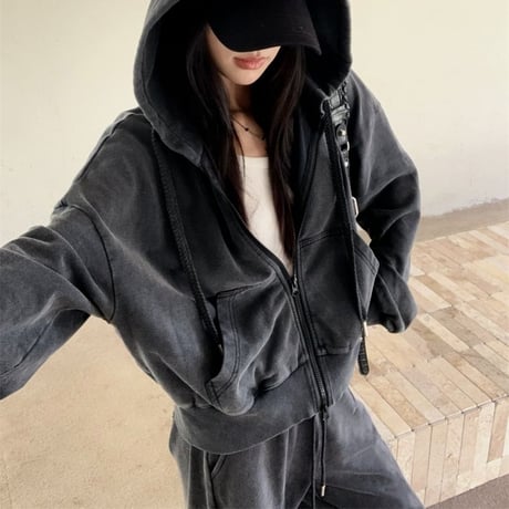 スウェット セットアップ 上下セット ジップアップ パーカー パンツ オーバーサイズ 長袖 レトロ 韓国ファッション レディース 大人可愛い ガーリー カジュアル DTC-837034837084