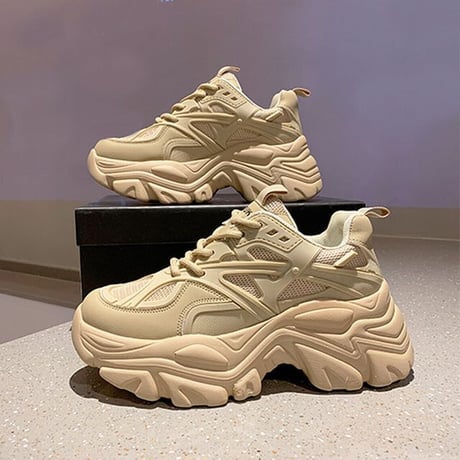 【3カラー】 ダットスニーカー 22.5～25.0cm メッシュスニーカー 厚底 スニーカー メッシュ レースアップ カジュアル スポーツ 韓国ファッション DTC-650990250796