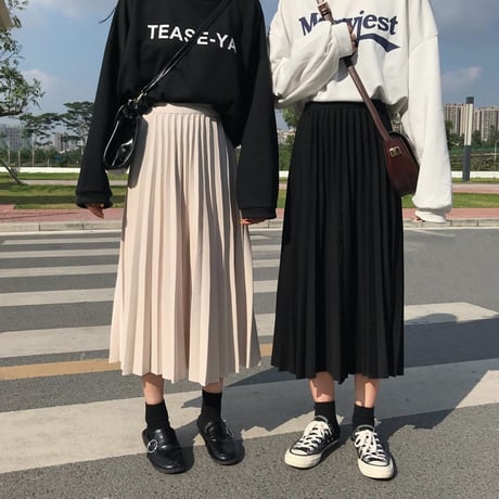 レディース ロング丈 プリーツスカート ウエストゴム ハイウエスト インスタ映え ガーリー フェミニン 韓国ファッション (DCT-598616665733)