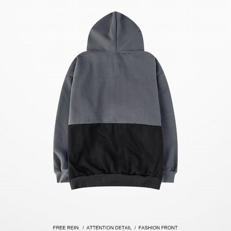 ユニセックス バイカラー ジップアップ パーカー 裏起毛 韓国ファッション メンズ レディース ストリート 無地 秋 冬 (DTC-606329979783)