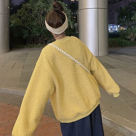 ミニポーチ付き ボアトレーナー ロゴ もこもこ トレーナー ボア 暖かい 長袖 ゆったり レトロ 韓国ファッション レディース 大人可愛い ガーリー カジュアル DTC-657350232511