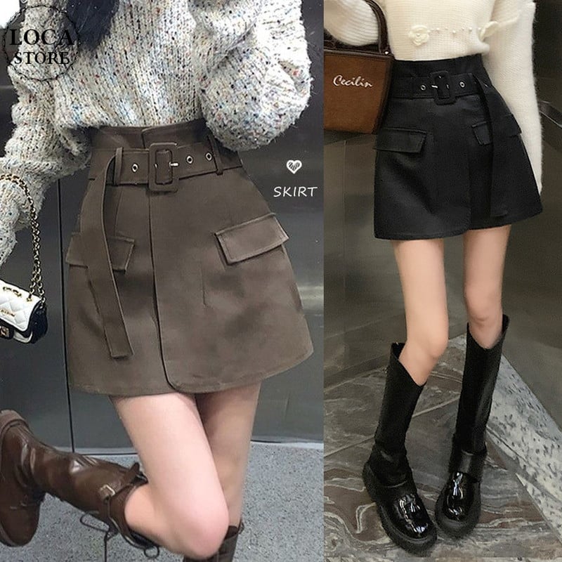 ラップ風 PUレザー スカート ミニスカート ハイウエスト スリム A