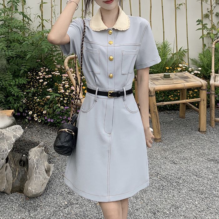 ◆可愛い ハイウエスト ミドル ワンピース 韓国 半袖 fit=scale-down,w=1200