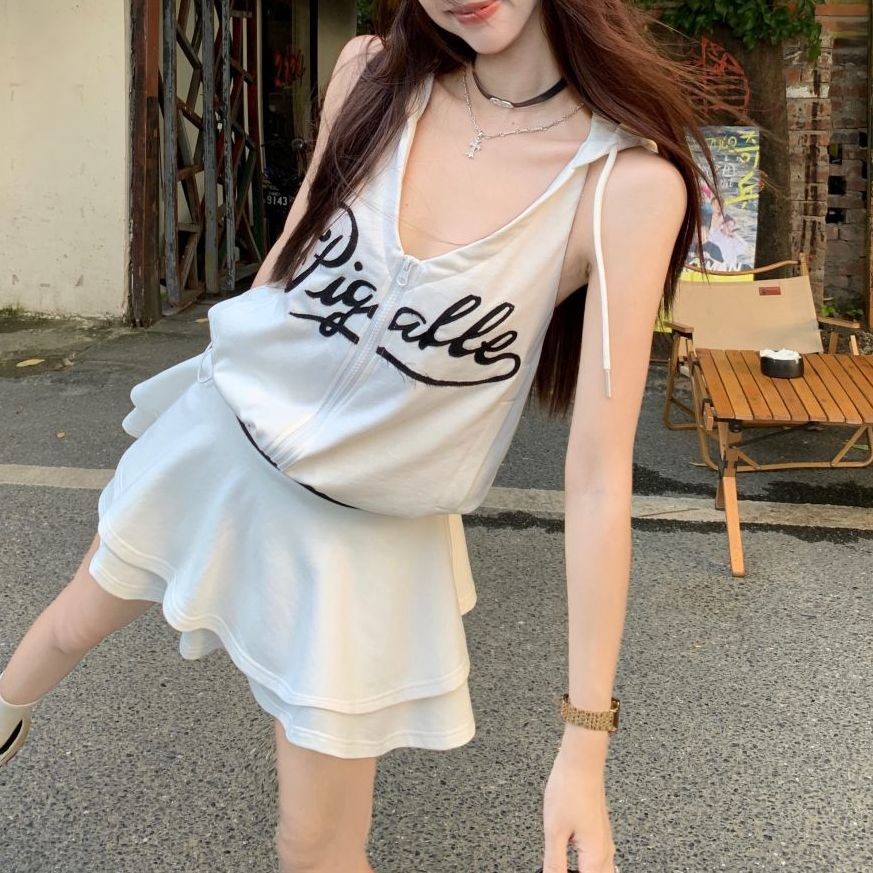 セットアップ フード付き ノースリーブ トップス ジップアップ