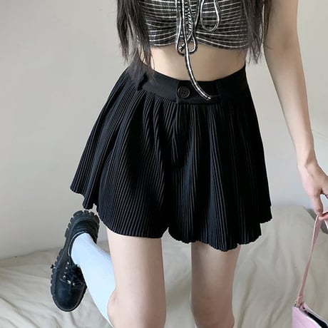 プリーツ ショートパンツ ハイウエスト Aライン ワイドパンツ レトロ 韓国ファッション レディース 大人可愛い ガーリー DTC-707576598152