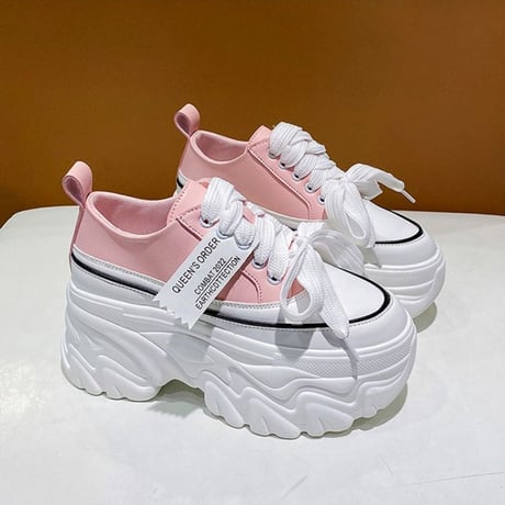 【3カラー】 厚底スニーカー 22.0～24.5cm レースアップ シューズ カジュアル スニーカー 厚底 スポーツ 靴 韓国ファッション レディース 歩きやすい DTC-678633923426