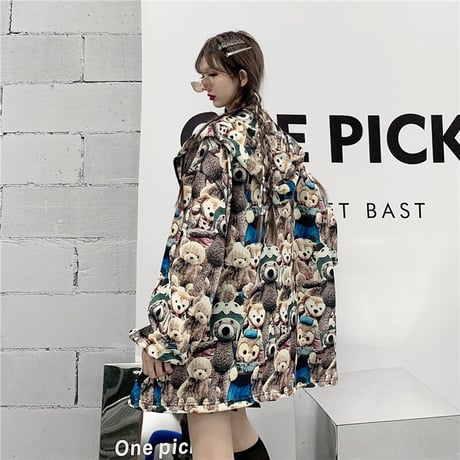 ユニセックス パーカー くまちゃん ベアー ジップアップ 長袖 オーバーサイズ 韓国ファッション メンズ レディース カジュアル ストリートファッション DTC-653614011445
