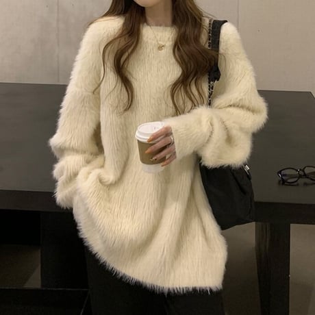 ファーニットセーター ファーセーター ニットセーター モヘアセーター 長袖 ルーズ 暖かい ゆったり レトロ 韓国ファッション レディース 大人可愛い ガーリー DTC-634715262616