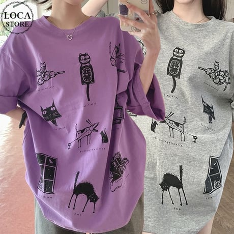 tシャツ 漫画風プリント トップス 半袖 クルーネック オーバーサイズ ルーズ ゆったり カジュアル レトロ 韓国ファッション レディース DTC-771349016436
