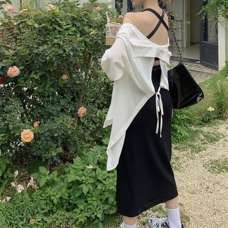 3点セット 単品購入可 ブラウス バックスリット タンクトップ スリットスカート オーバーサイズ クロップド丈 韓国ファッション レディース 大人可愛い ガーリー DTC-708715534467