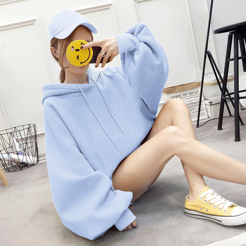 レディース パーカー 袖ボリューム ライトブルー ドルマンスリーブ 裏