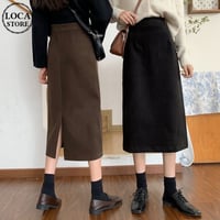スカート バックスリット ハイウエスト ロング丈 Aラインスカート ストレート レトロ 韓国ファッション レディース 大人可愛い ガーリー DTC-627856239032