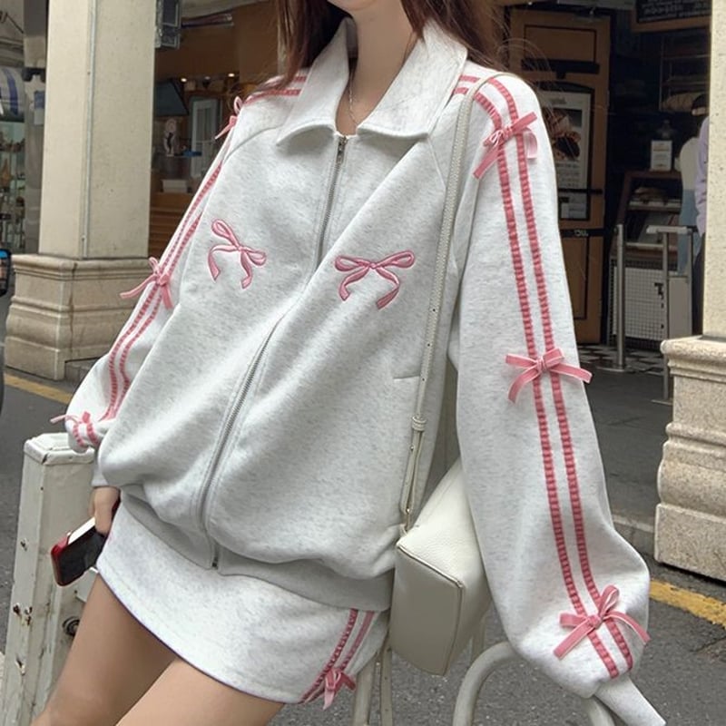 セットアップ 上下セット サイドライン リボン ジップアップ