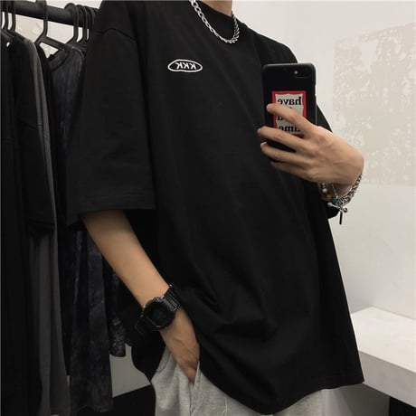 【2カラー】 ユニセックス Tシャツ 半袖 刺繍 クルーネック オーバーサイズ ゆったり シンプル 韓国ファッション メンズ レディース カジュアル ストリート系 DTC-640277176937