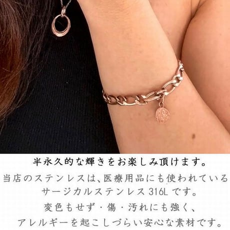 ハワイアンジュエリー ブレスレット 金属アレルギー対応 メダル コイン フィガロチェーン スクロール 波 サージカルステンレス メンズ レディース アクセサリー gbs8221