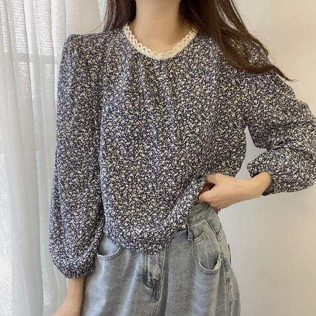 花柄ブラウス レース パフスリーブ トップス 花柄 ブラウス 総柄 長袖 レトロ 韓国ファッション レディース 大人可愛い ガーリー フェミニン DTC-650514777101