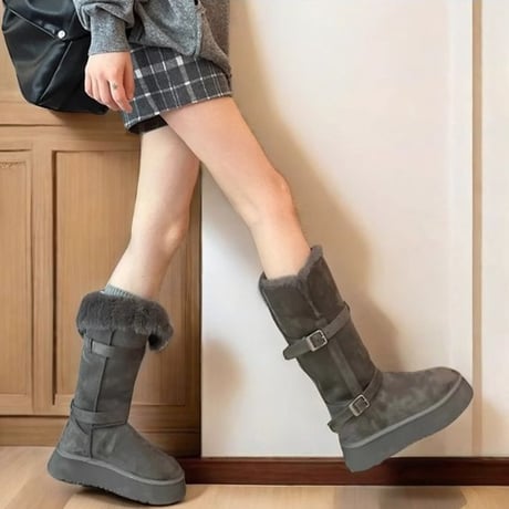 2Way 厚底 ムートンブーツ 22.5～25.0cm ロングブーツ ファーブーツ ボアブーツ 防寒 厚底ブーツ カジュアル 韓国ファッション レディース DTCA-853067595962