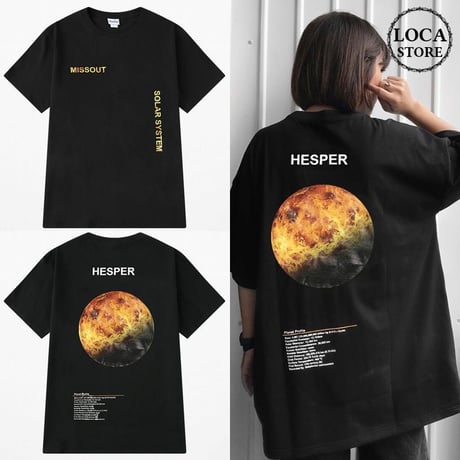 ユニセックス 半袖 Tシャツ メンズ レディース 英字 HEPER 金星 バックプリント オーバーサイズ 大きいサイズ ルーズ ストリートファッション TBN-592130018142