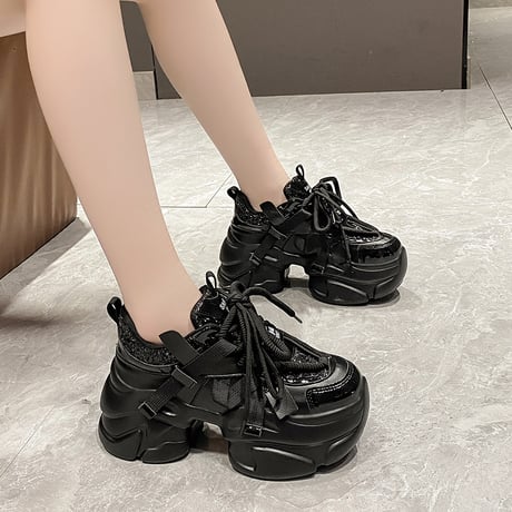 厚底 ダッドスニーカー グリッター 22.0～24.5cm スパンコール ラメ シューズ 厚底スニーカー スニーカー カジュアル 韓国ファッション レディース DTC-756833443111