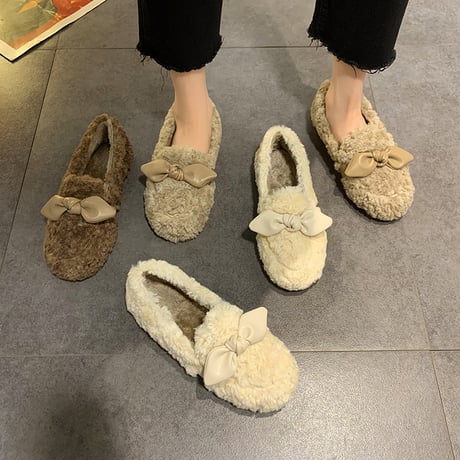 ファーシューズ ボアシューズ 22.5～25.0cm モカシン ファー フェイクファー 防寒 暖かい もこもこ 靴 かわいい 韓国ファッション レディース DTC-657432356022
