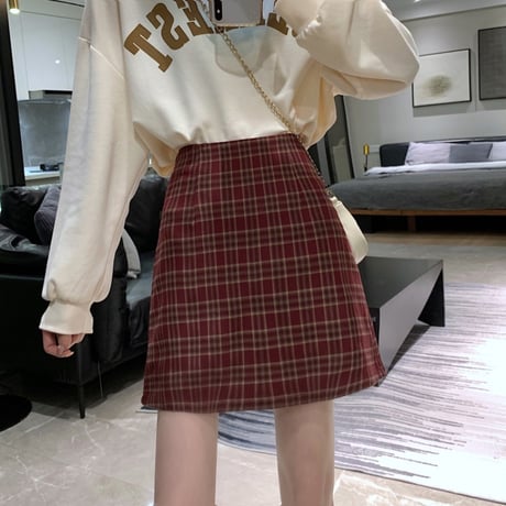 チェック柄 スカート ハイウエスト ミニスカート 台形スカート Aライン レトロ 韓国ファッション レディース 大人可愛い ガーリー DTC-650941727391